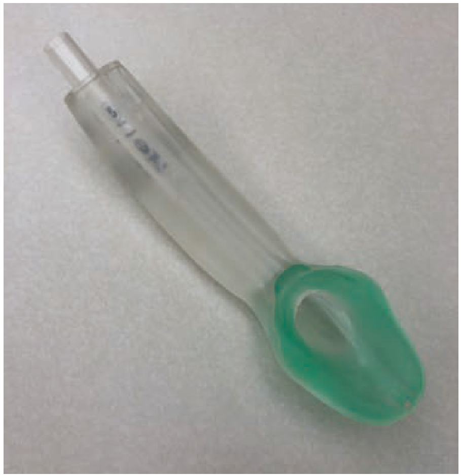 i-gel supraglottic airway device showing the soft green gel-like non-inflatable cuff, clear airway shaft, and integrated bite block