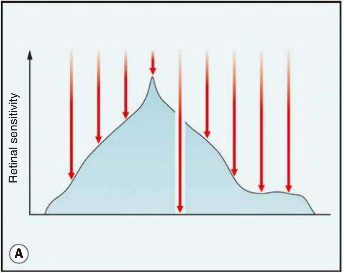 Static vs Kinetic principle - red arrows showing static (fixed location, varying intensity) vs kinetic (moving target)