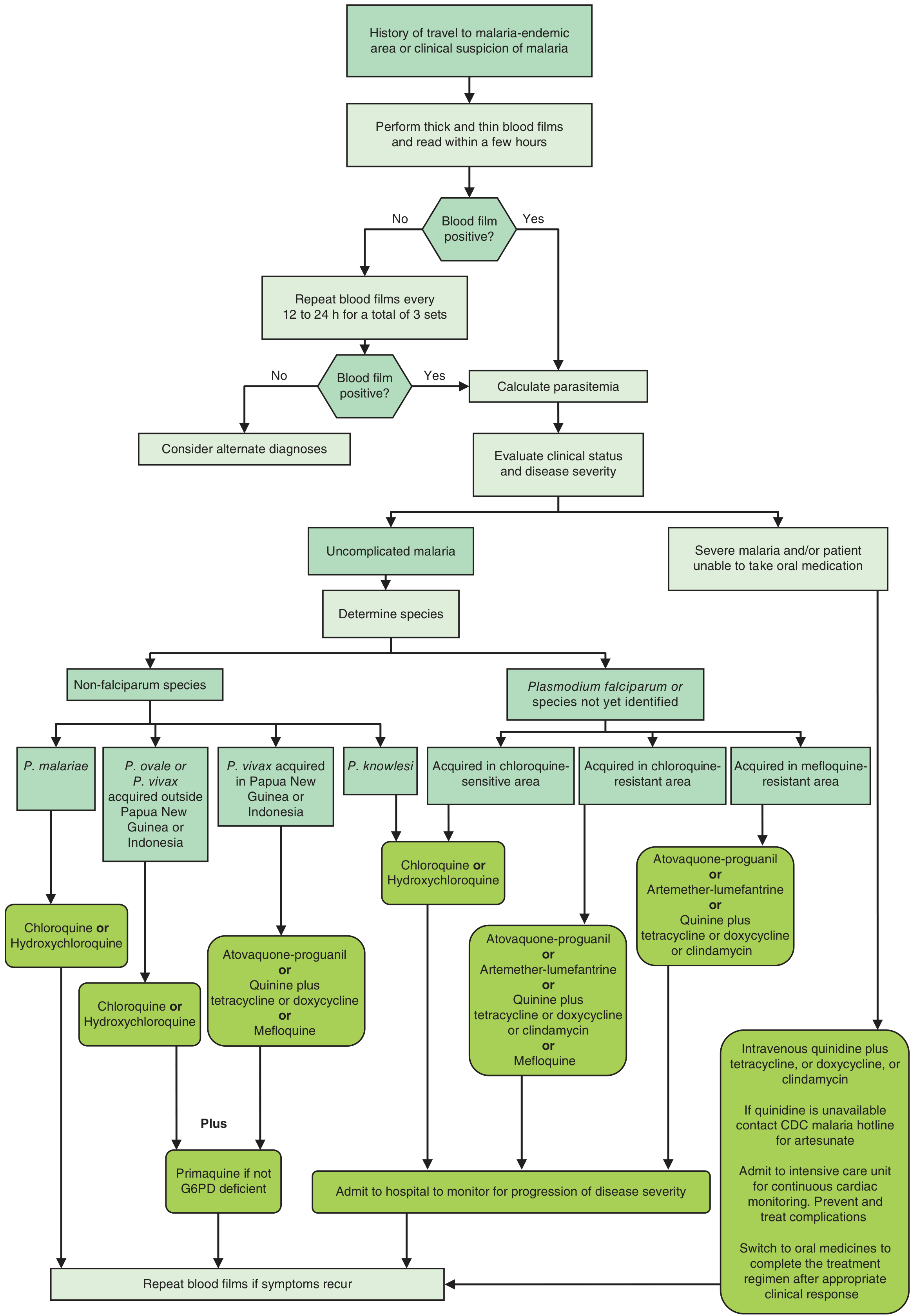 Malaria treatment decision algorithm