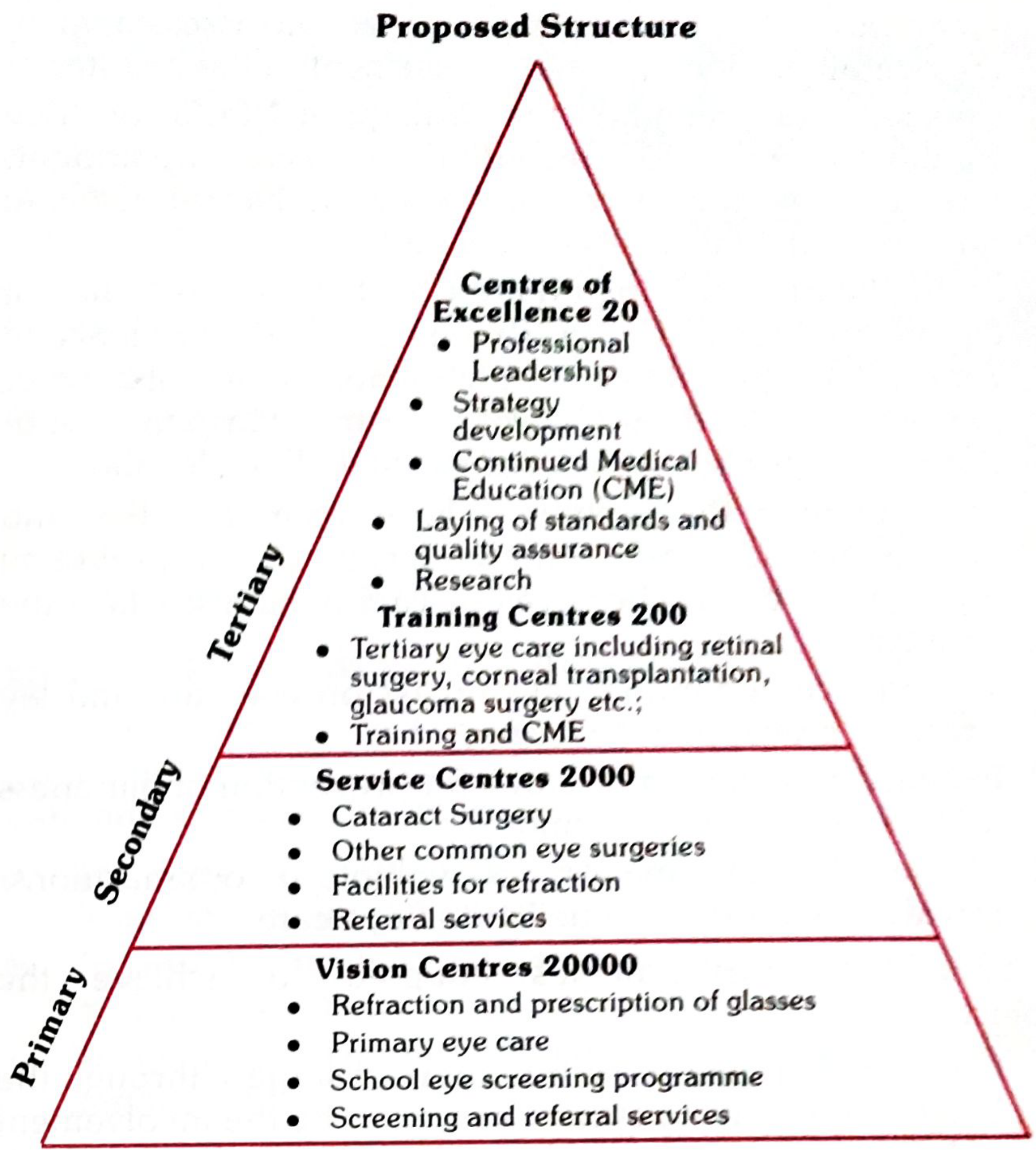 Proposed structure for Vision 2020: The Right to Sight - hierarchical pyramid of eye care services