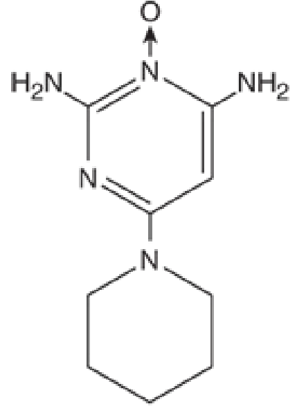 Minoxidil chemical structure - six-membered ring with amine groups and piperidine ring