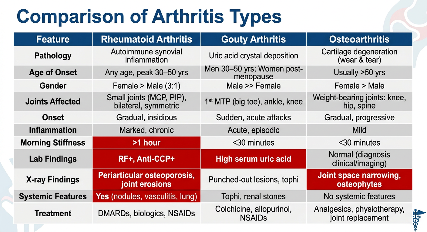 Comparison of Arthritis Types