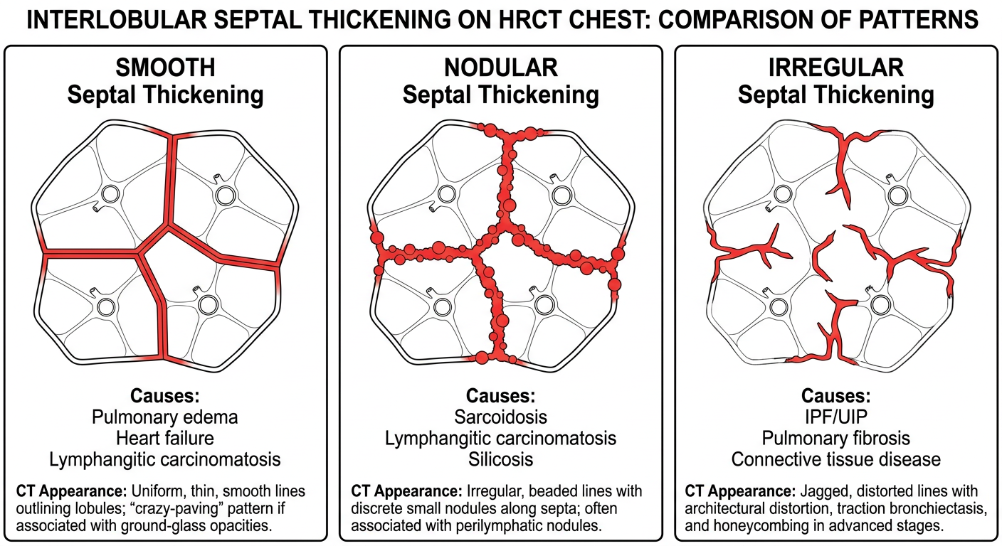 Smooth vs Nodular vs Irregular Septal Thickening Diagram