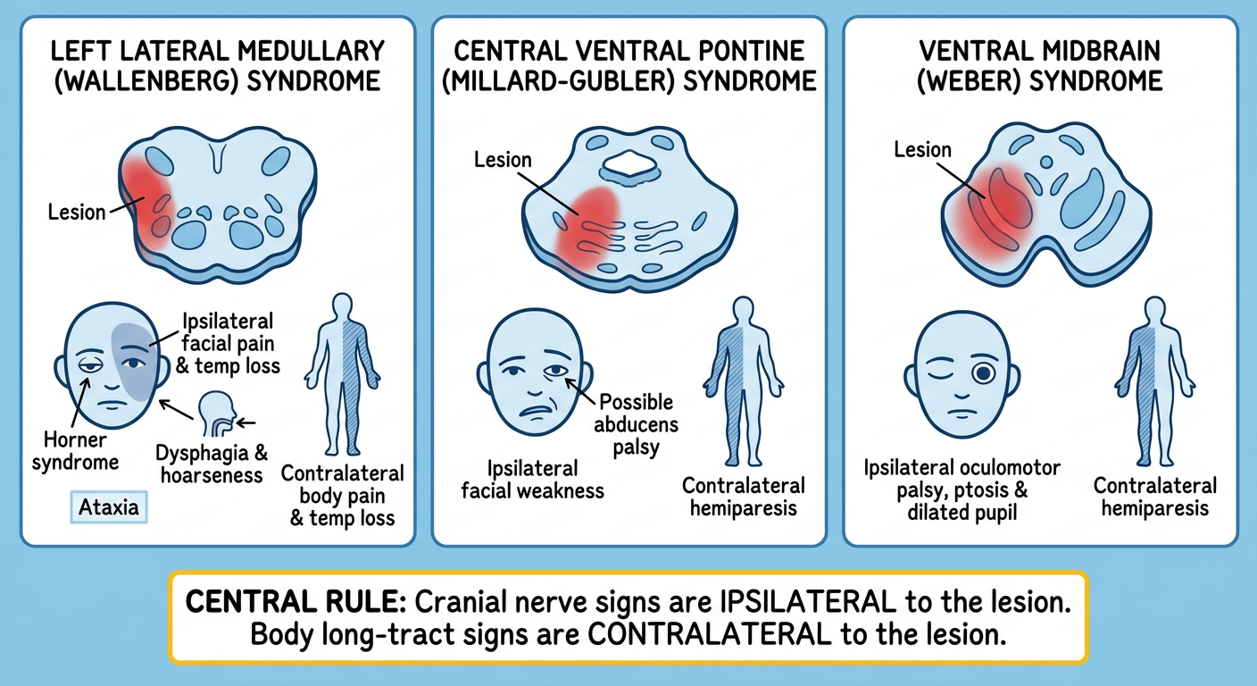 Crossed brainstem stroke syndromes: Wallenberg, Millard-Gubler, and Weber