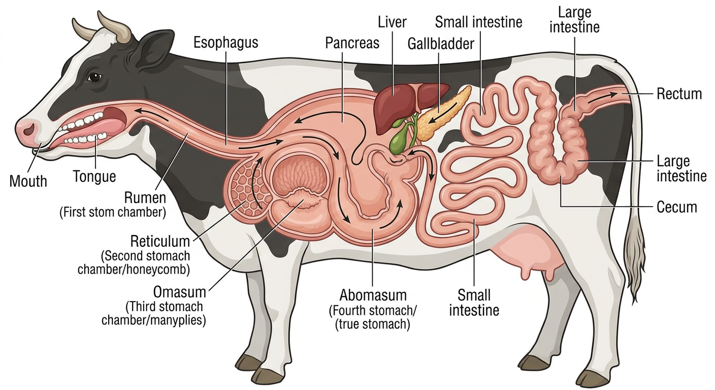 Diagram of a Cow's Digestive System