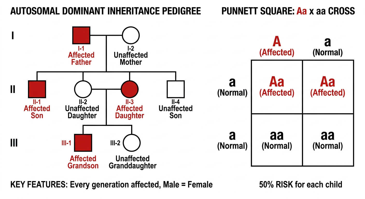 Autosomal Dominant Pedigree and Punnett Square