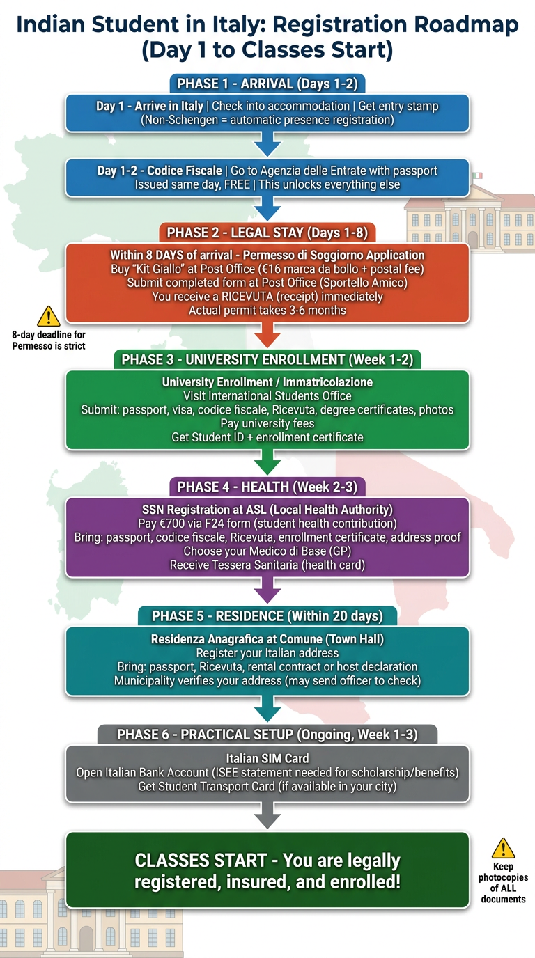 Indian Student Italy Registration Flowchart