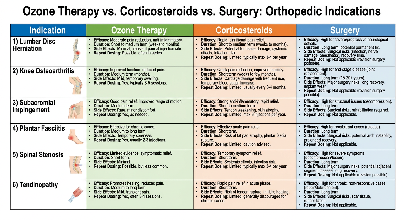 Ozone vs Corticosteroids vs Surgery comparison chart