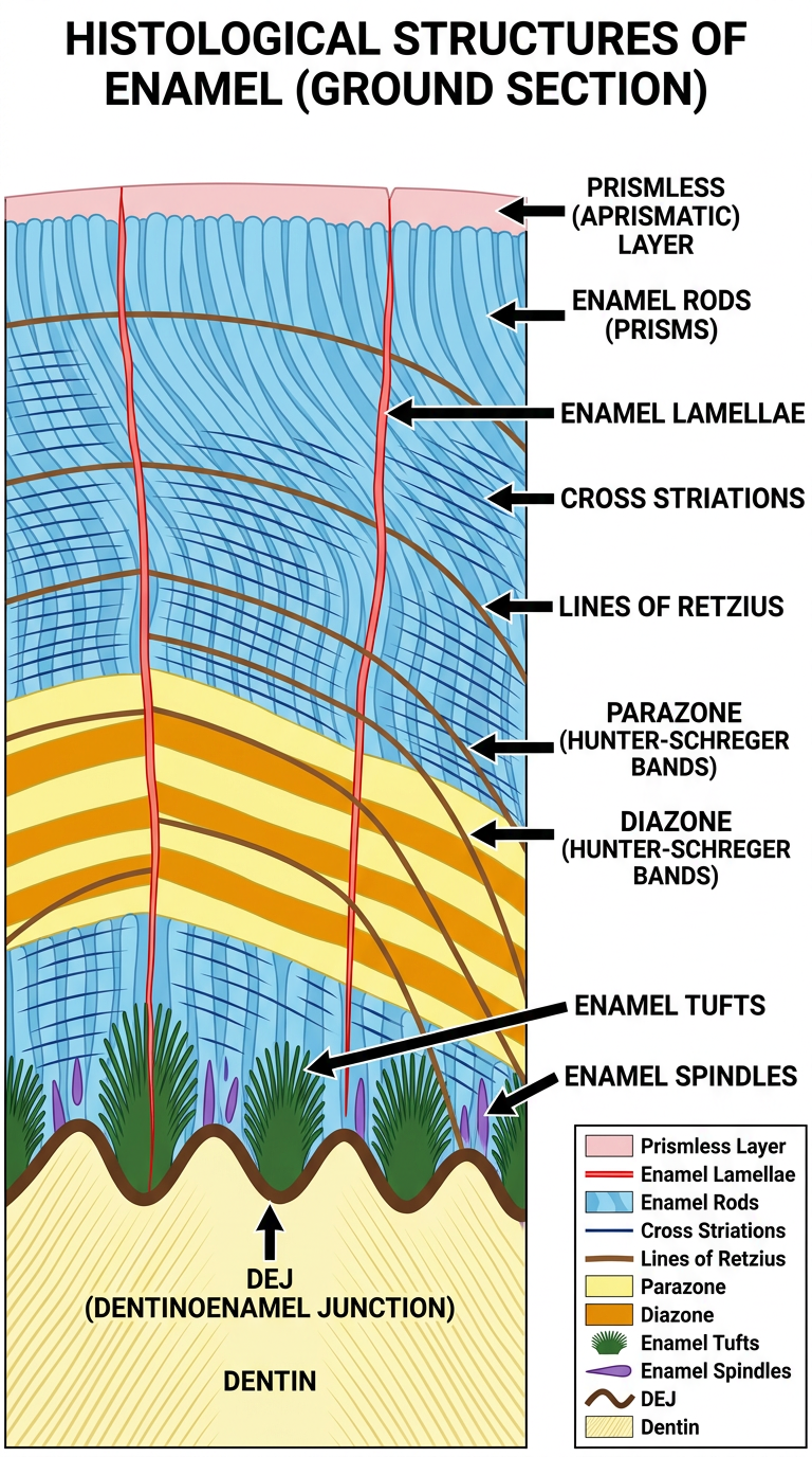 Histological Structures of Enamel - Detailed Colored Diagram