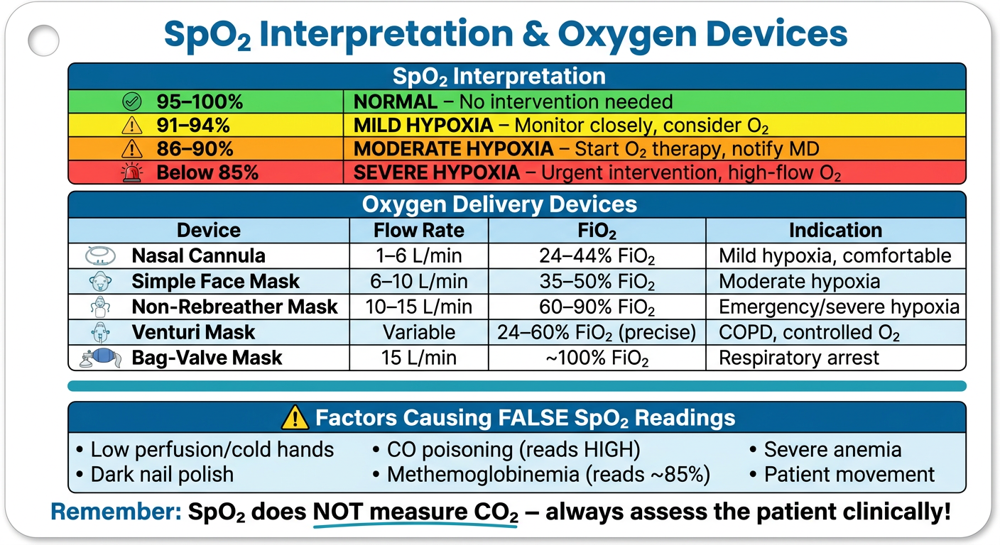 SpOβ & Oxygen Devices Quick Reference Card