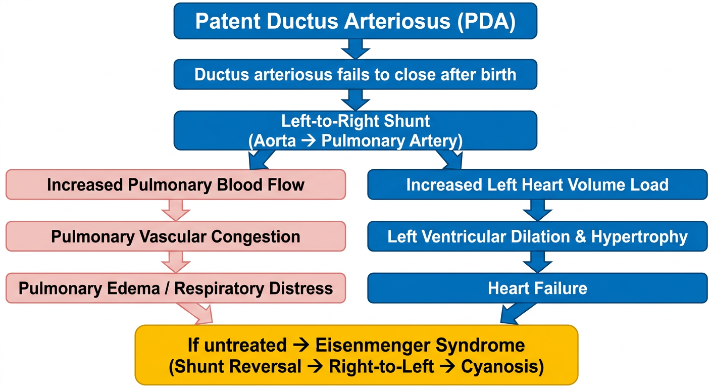 PDA Pathophysiology Flowchart