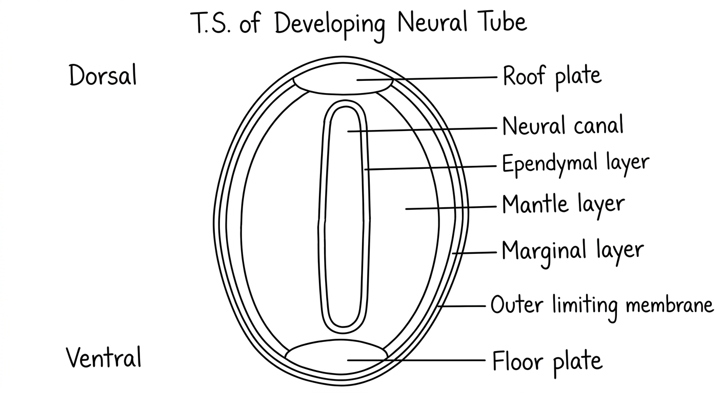 Clean fully labelled diagram of developing neural tube