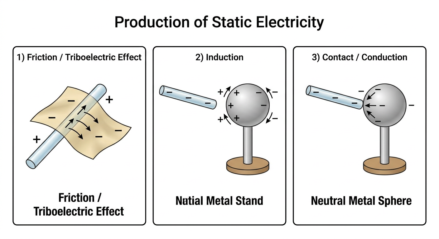 Production of Static Electricity - Friction, Induction, Conduction
