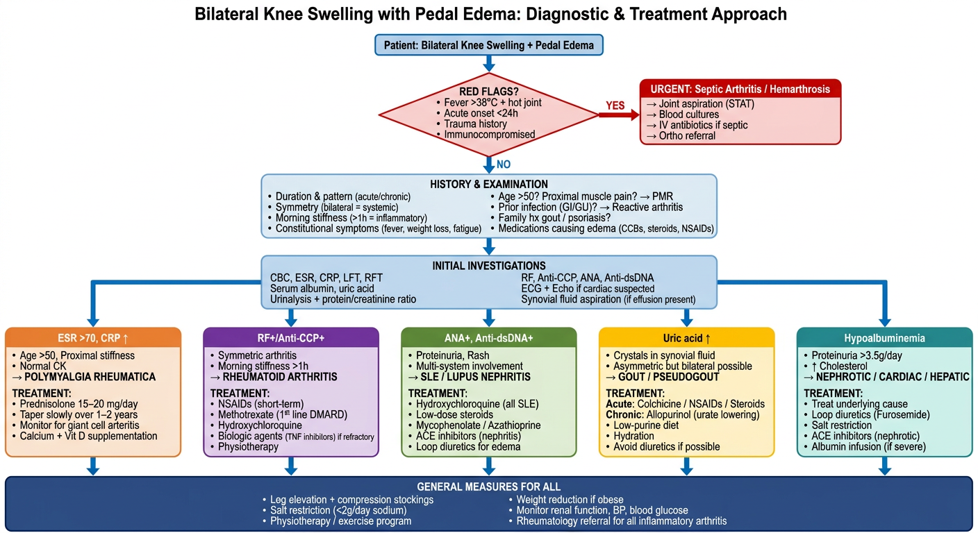 Clinical Flowchart: Bilateral Knee Swelling with Pedal Edema