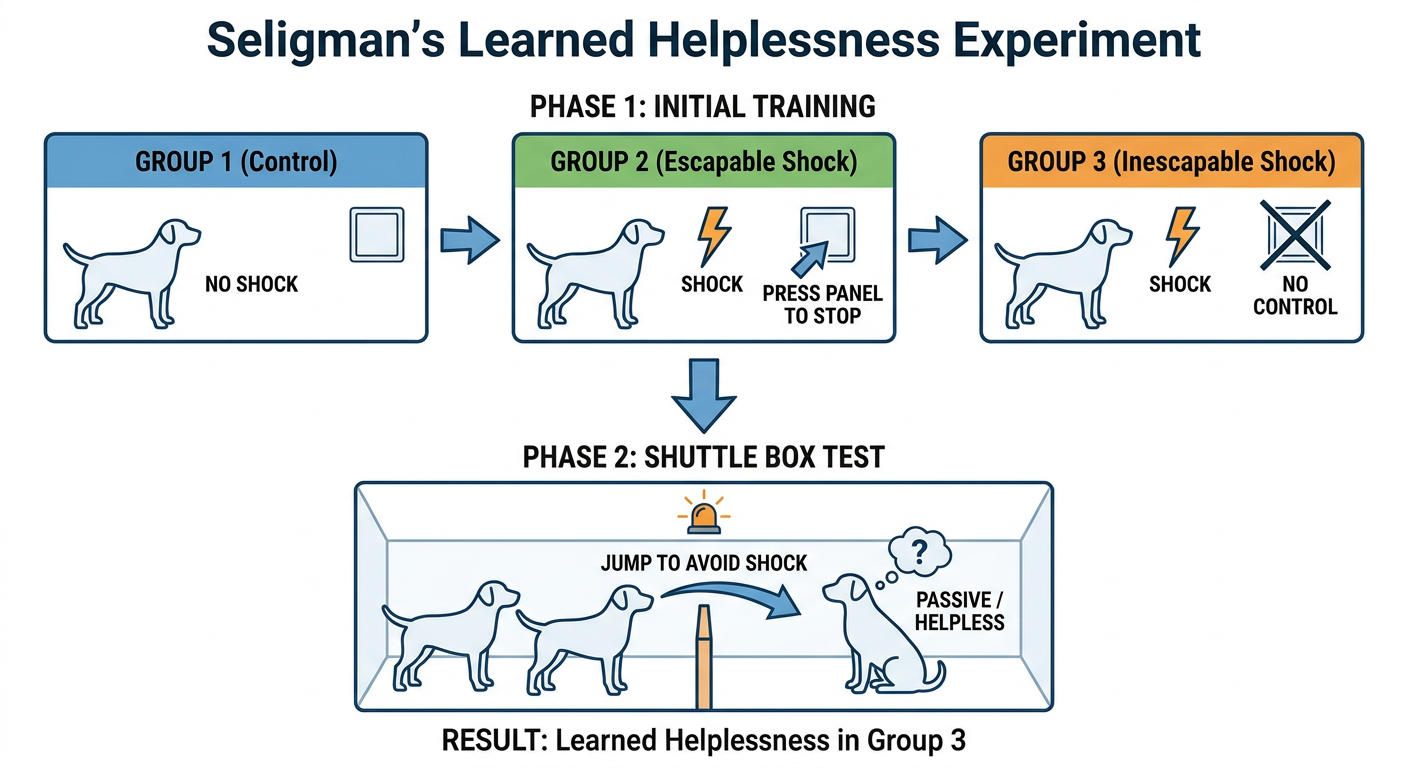 Diagram of Seligman's learned helplessness experiment