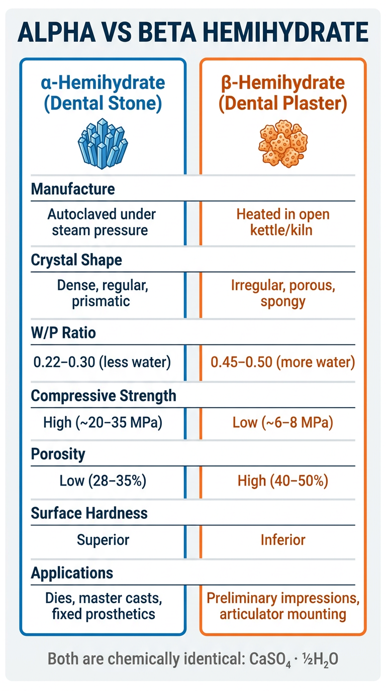 Alpha vs Beta Hemihydrate Comparison Chart