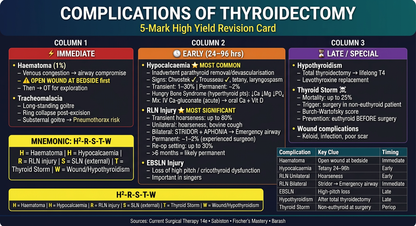 Complications of Thyroidectomy - High Yield Flashcard