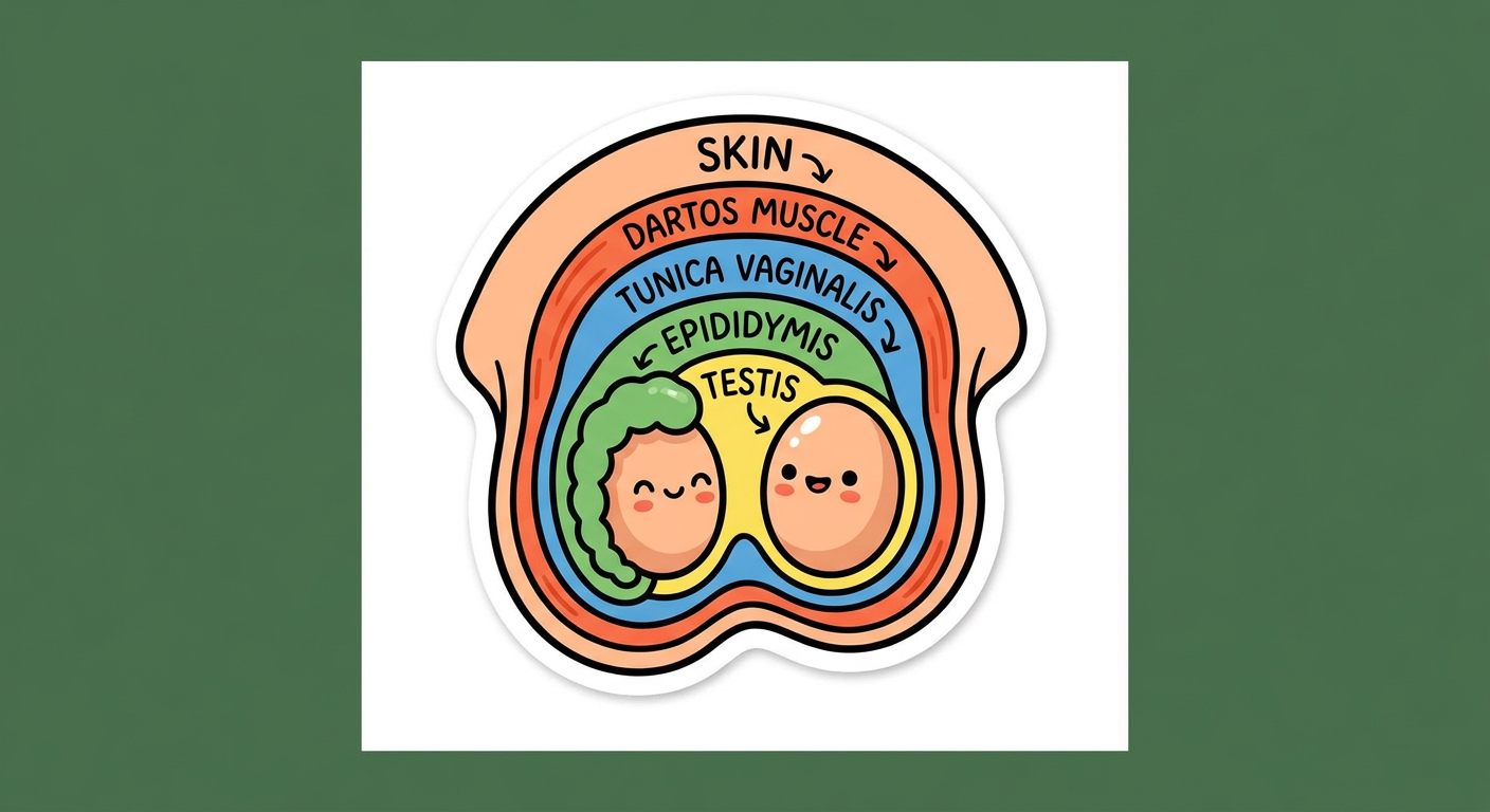 Cartoon scrotal anatomy sticker