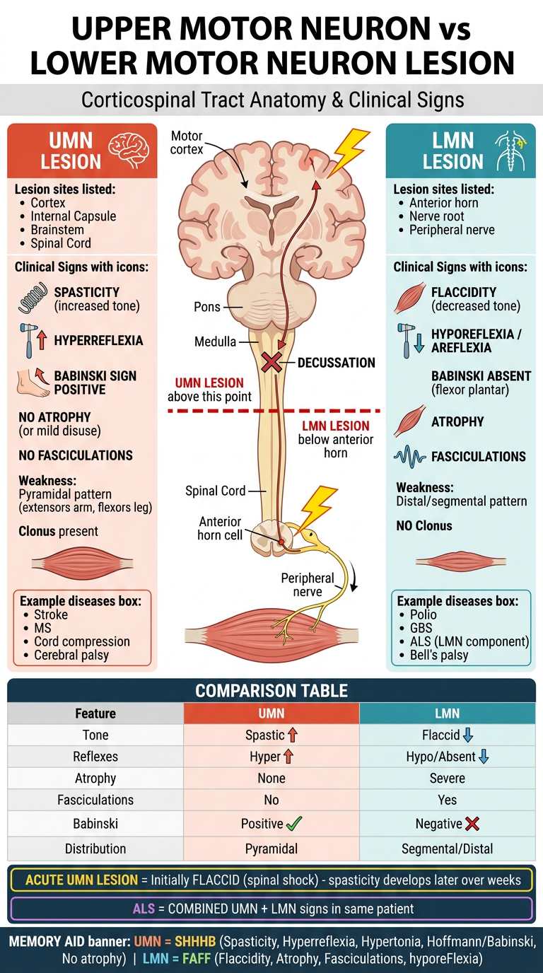 UMN vs LMN Lesion - Visual Comparison Poster