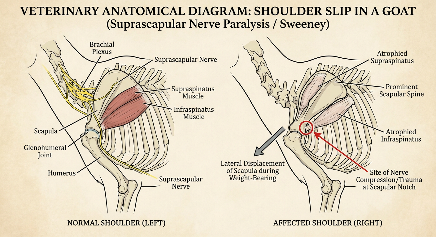 Shoulder Slip / Sweeney in Goats - Anatomical Diagram