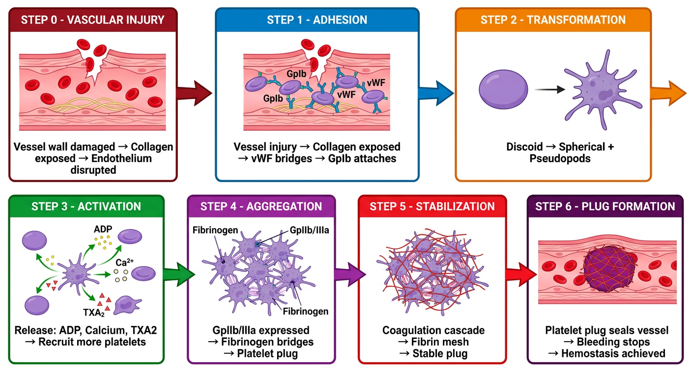 Platelet Plug Formation Cascade - 7 Steps