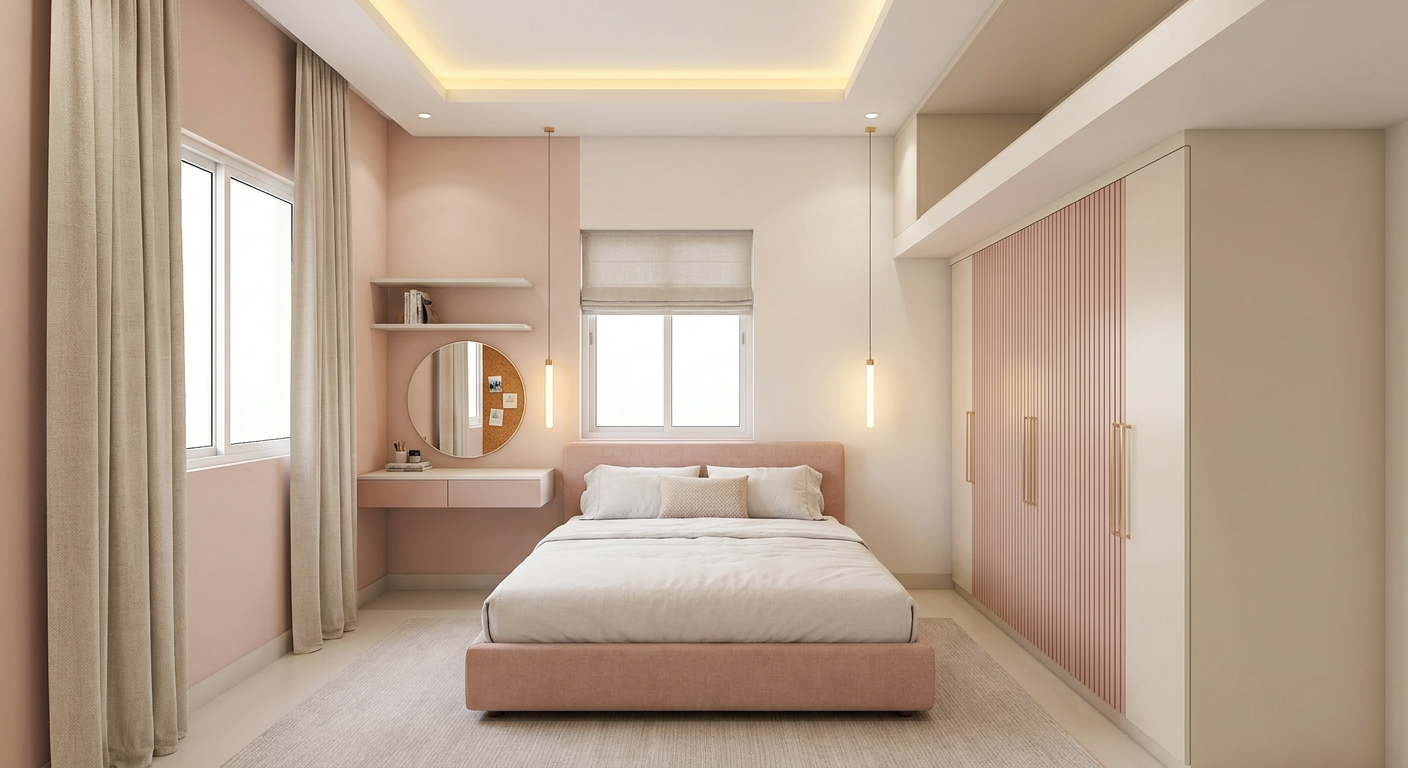 Blush pink and white bedroom concept