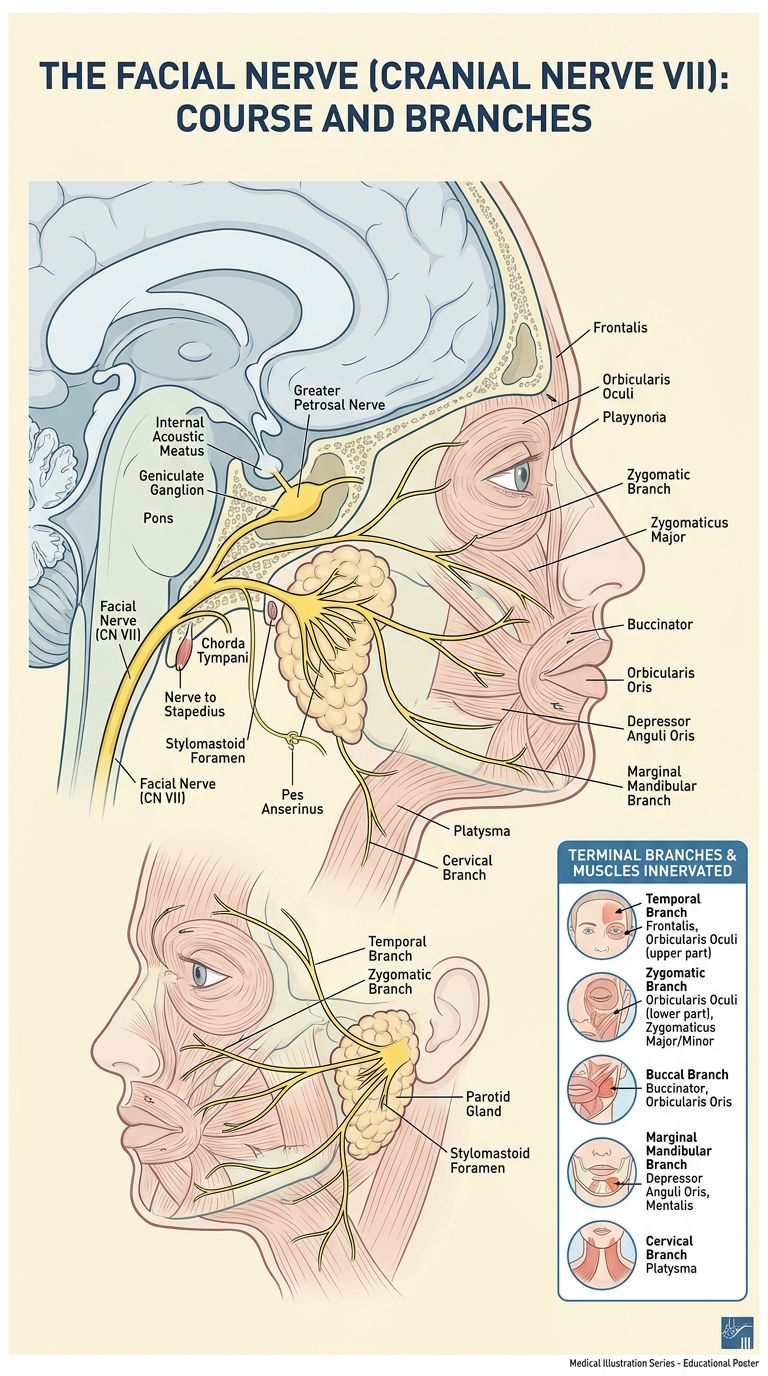 Facial nerve course and branches poster