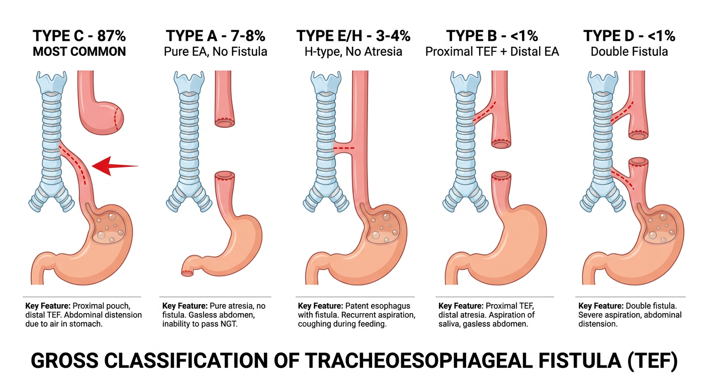 Gross Classification of Tracheoesophageal Fistula - All 5 Types