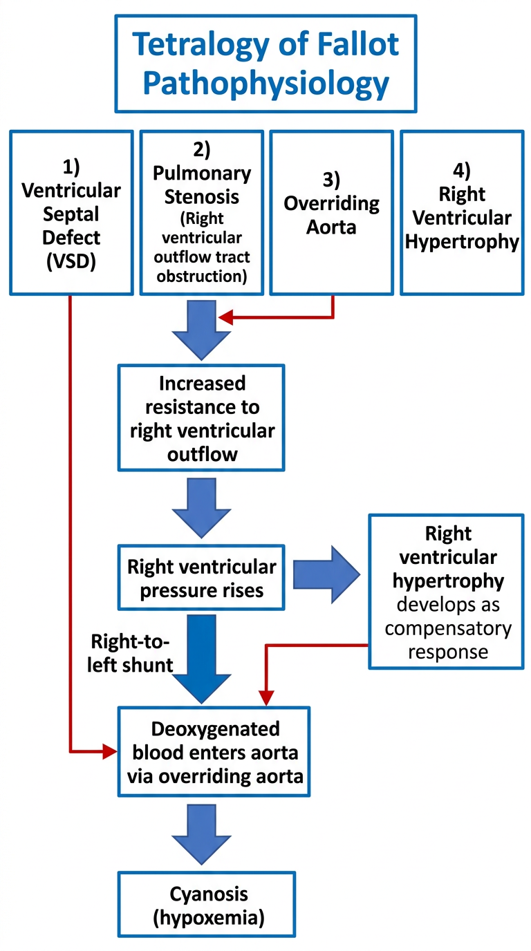 Tetralogy of Fallot Pathophysiology Flowchart