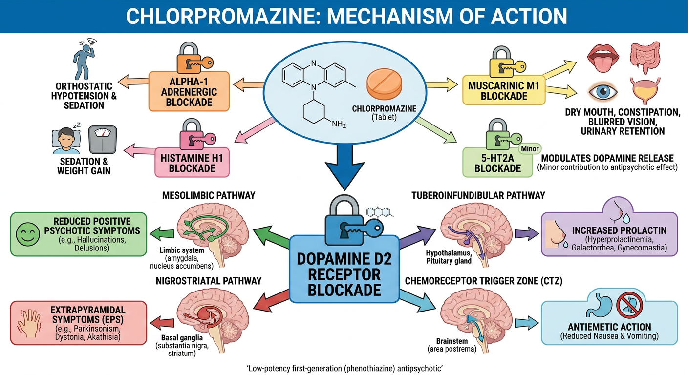 Mechanism of action diagram for chlorpromazine