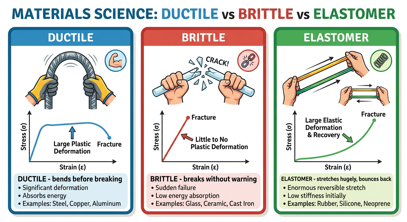 Ductile vs Brittle vs Elastomer Comparison