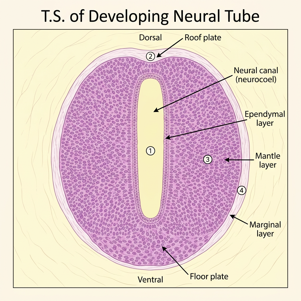 T.S. of developing neural tube, labelled