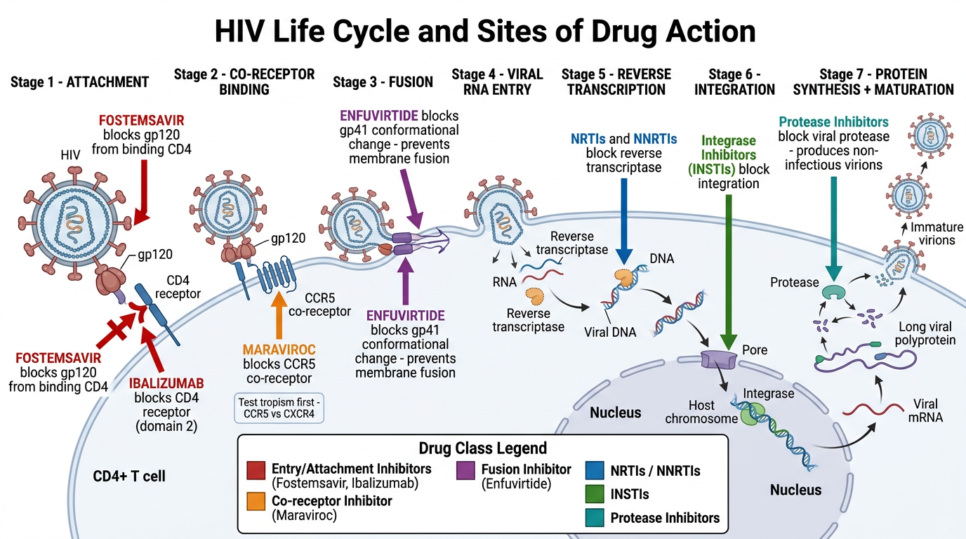 HIV Life Cycle and Sites of Drug Action