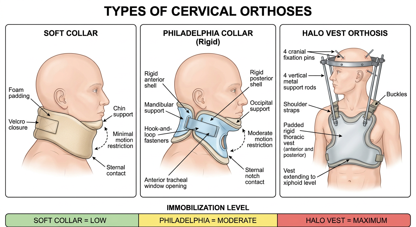Types of Cervical Orthoses — All Three Comparison Diagram