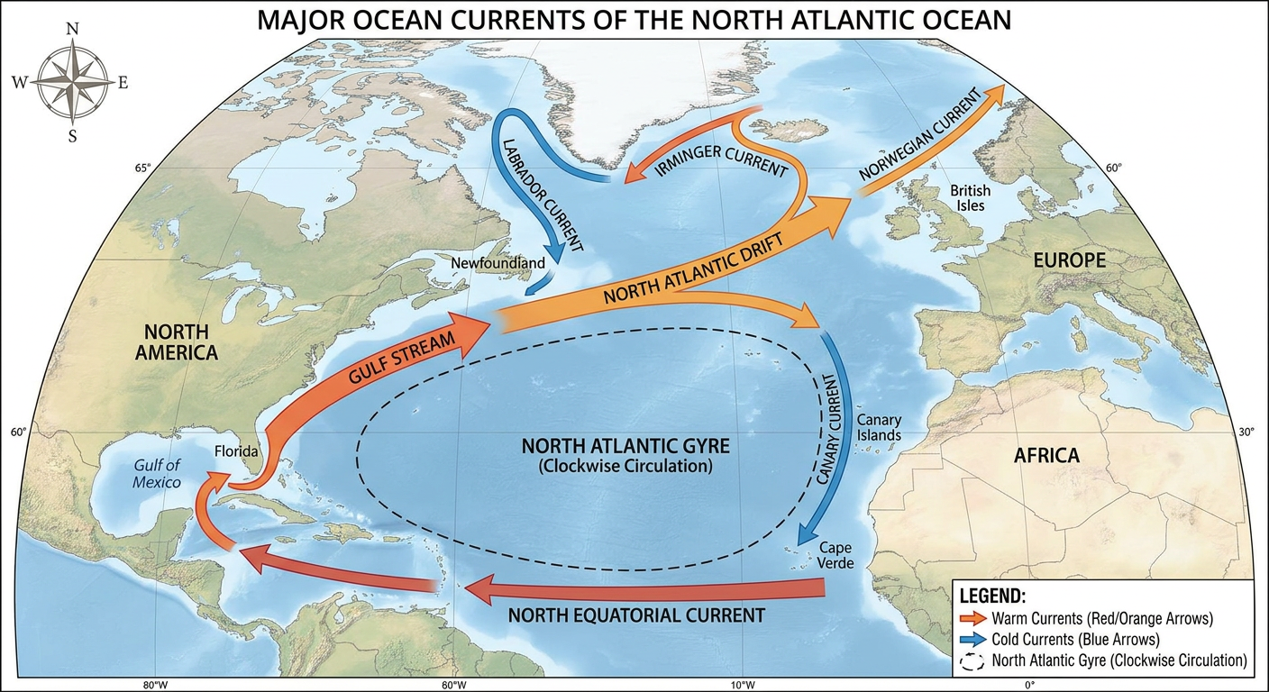 Major Ocean Currents of the North Atlantic