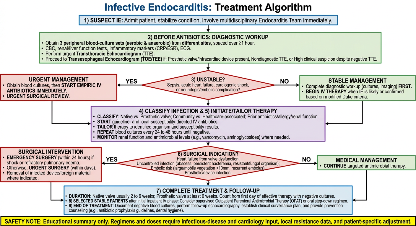 One-page infective endocarditis treatment flowchart
