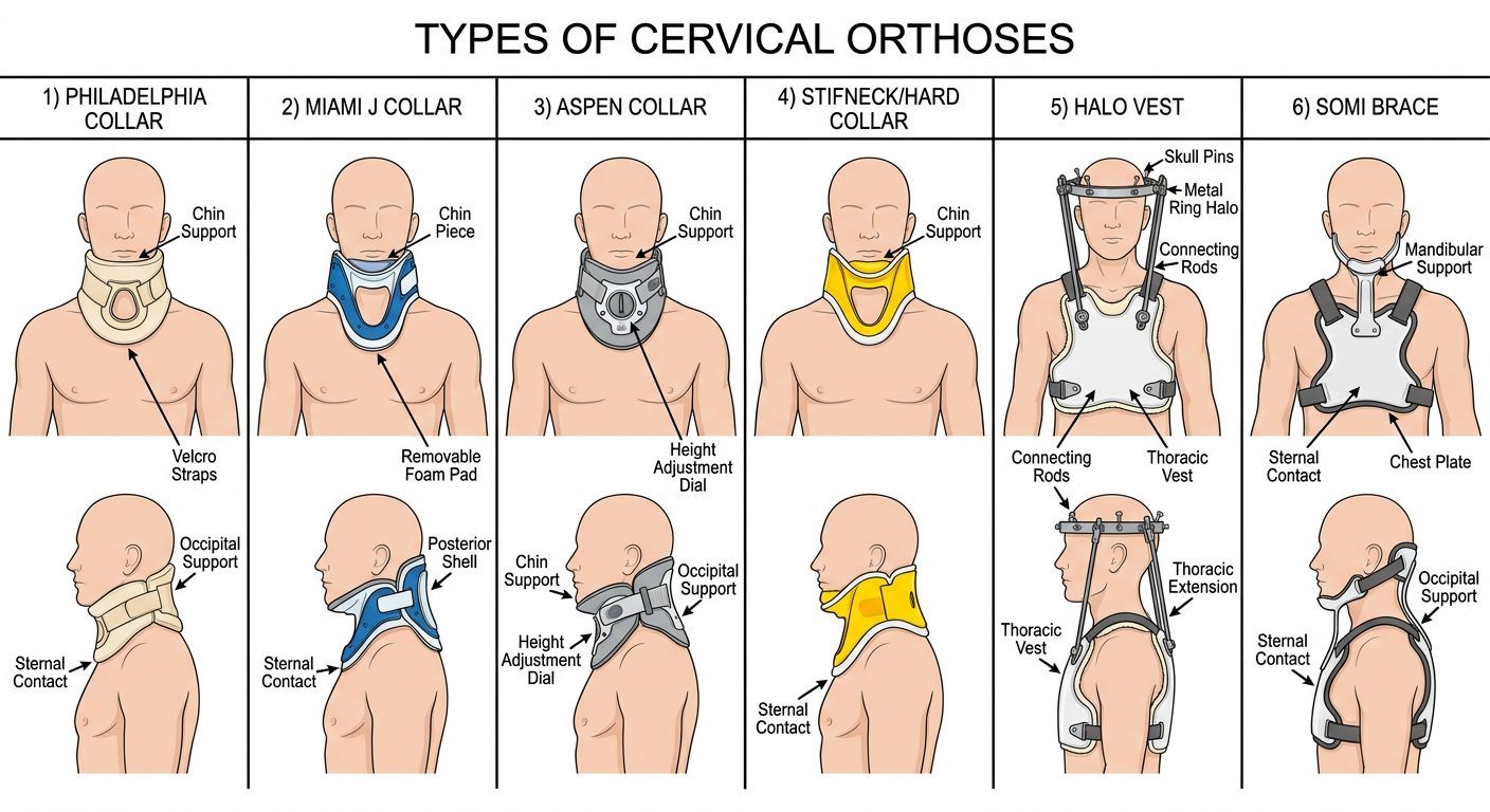 Types of Cervical Orthoses - Comparison Diagram