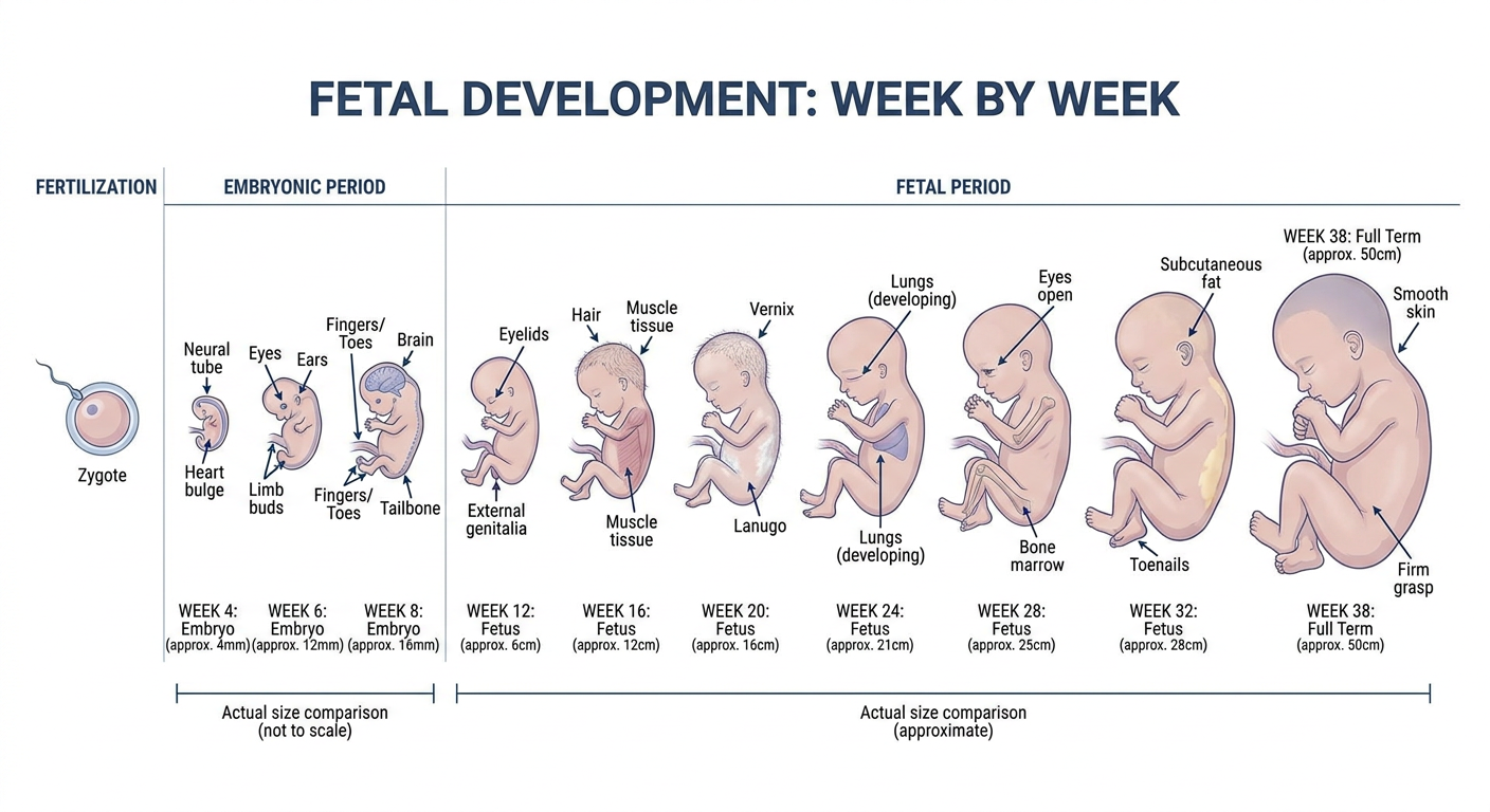 Fetal development stages week by week from fertilization to full term
