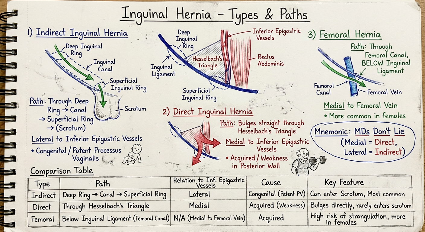 Inguinal Hernia - Types & Paths