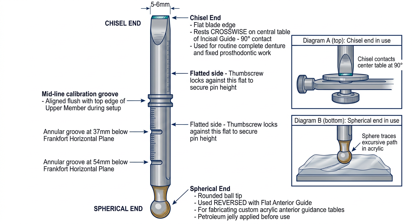 Hanau Dual-End Incisal Pin - Corrected Diagram