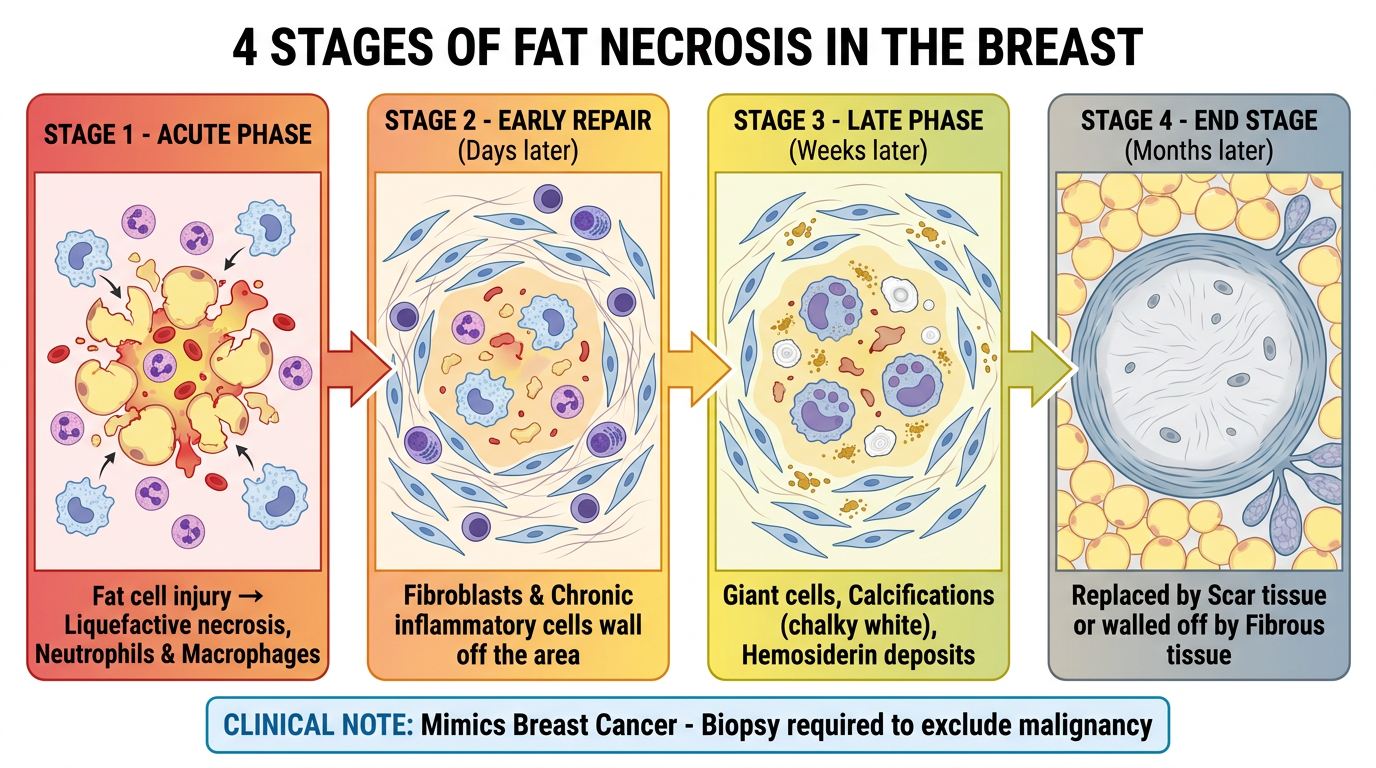 Stages of Fat Necrosis Diagram