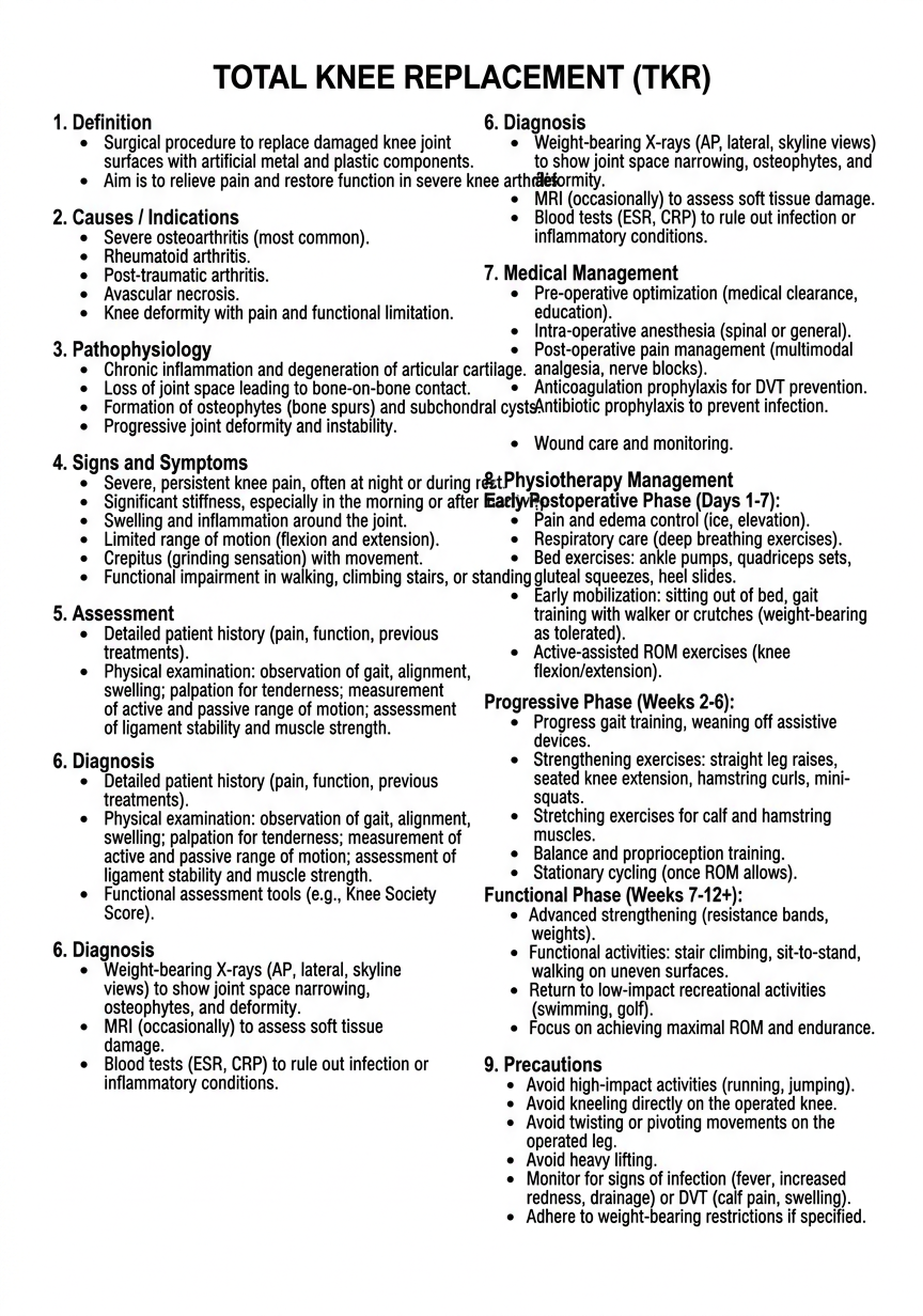 One-page TKR textbook note