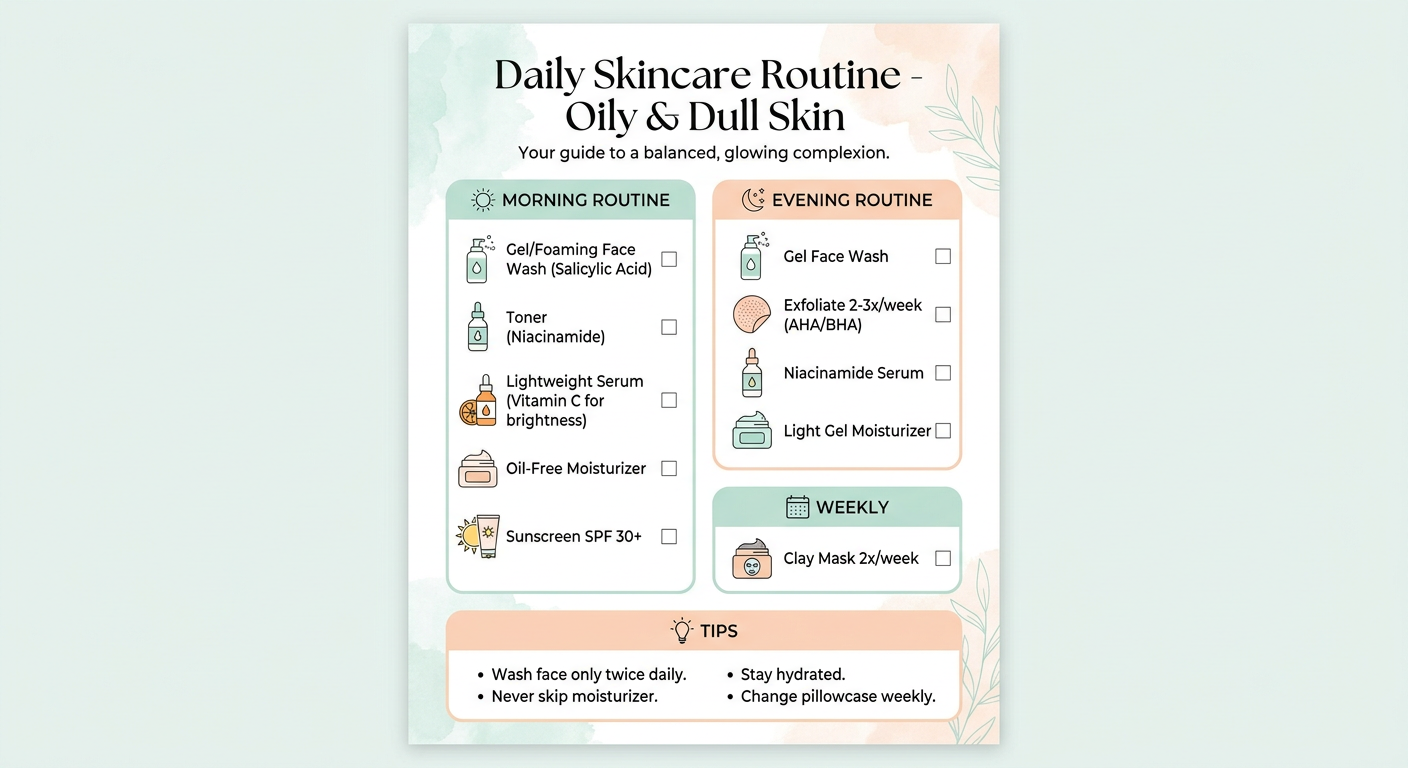 Daily Skincare Routine Chart - Oily & Dull Skin