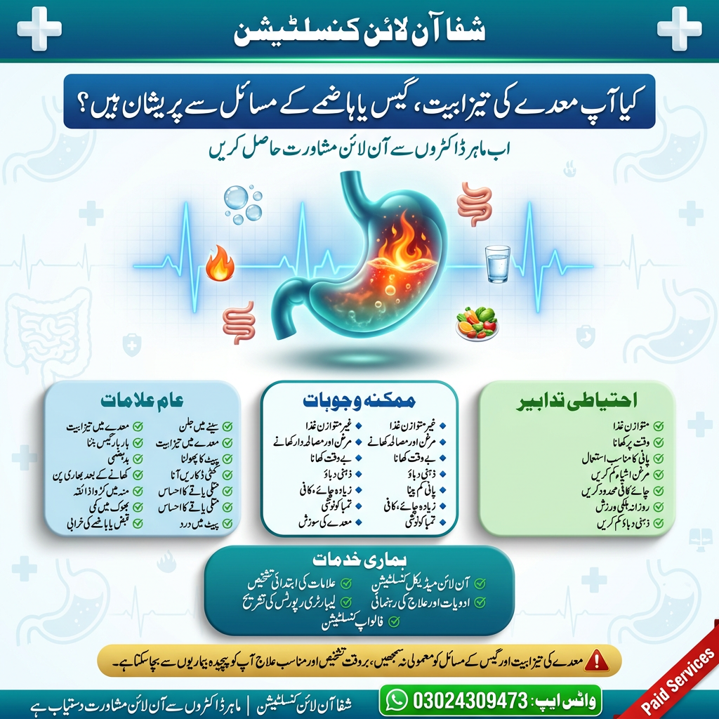 معدے کی تیزابیت، گیس اور ہاضمے کے مسائل - Medical Poster