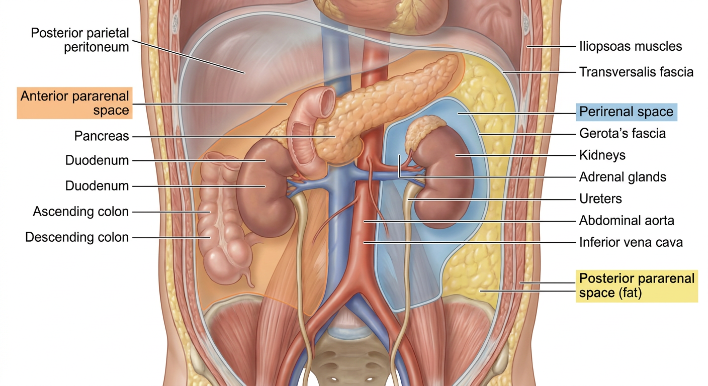 3D illustration of the retroperitoneal space