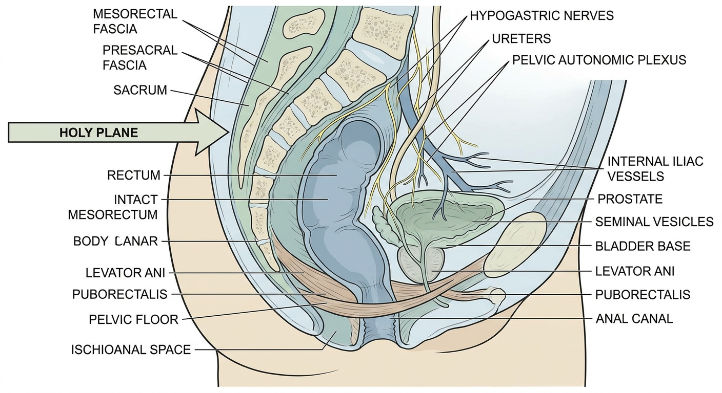 Annotated pelvic dissection diagram