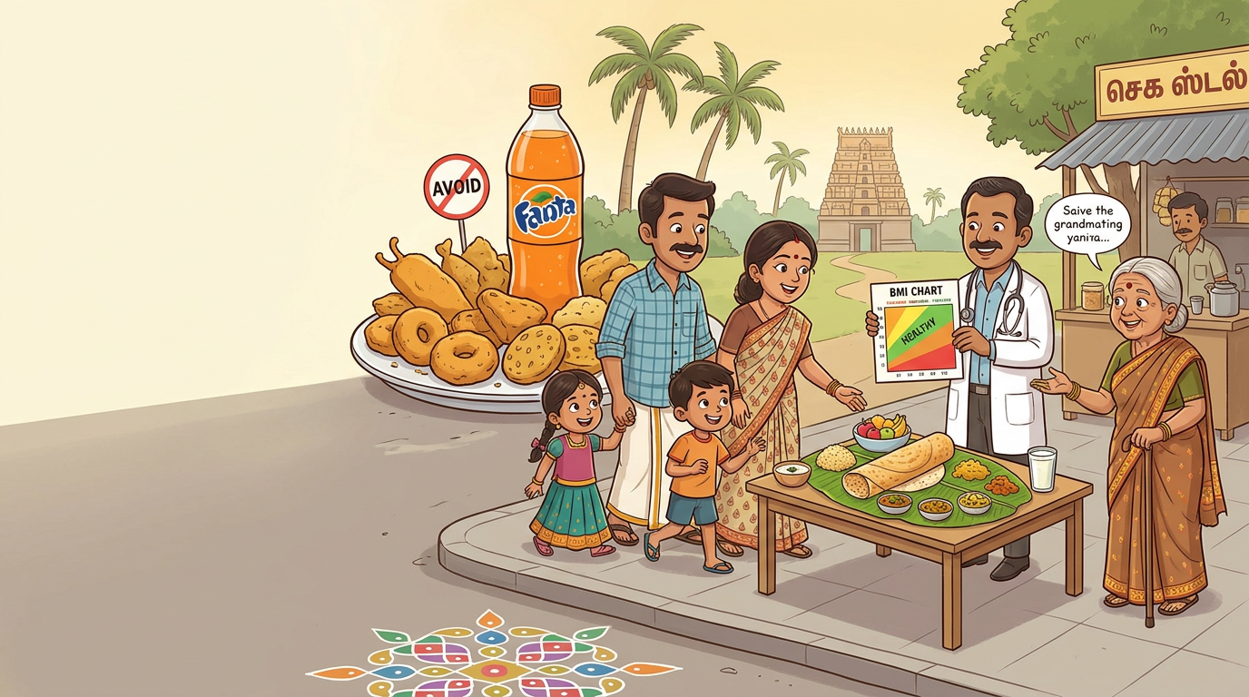 Tamil Nadu healthy lifestyle cartoon