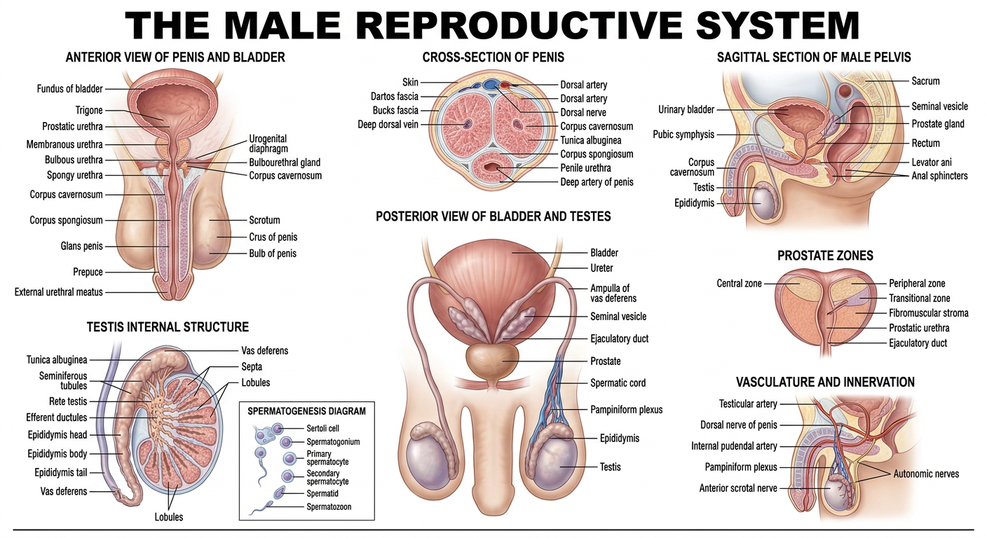 The Male Reproductive System - Clear Labeled Anatomy Poster