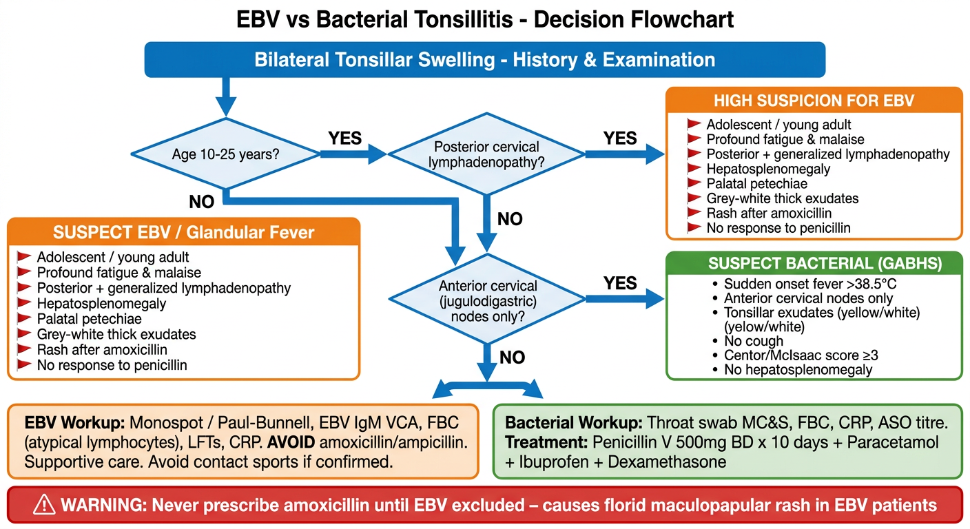 EBV vs Bacterial Tonsillitis Decision Flowchart