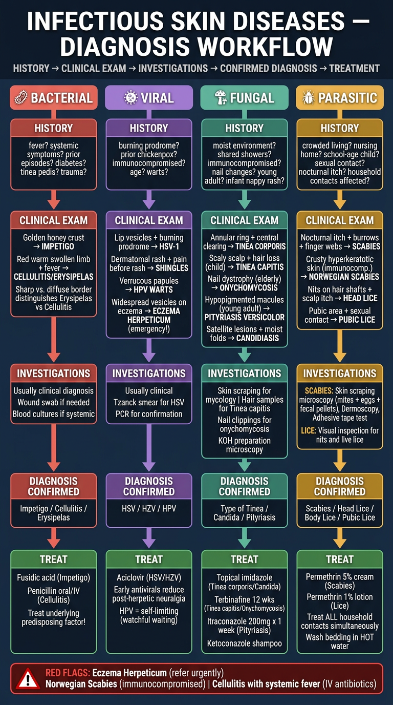 Infectious Skin Diseases - Diagnosis Workflow Infographic